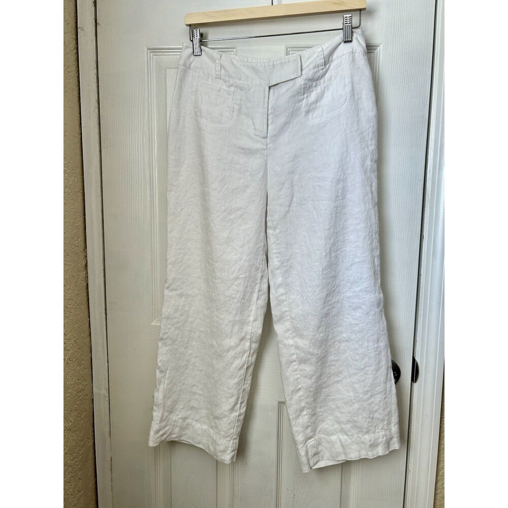 INC White Linen Pants Cropped Lined Soft Wide Leg Coastal Resort Size 8P - Picture 8 of 16